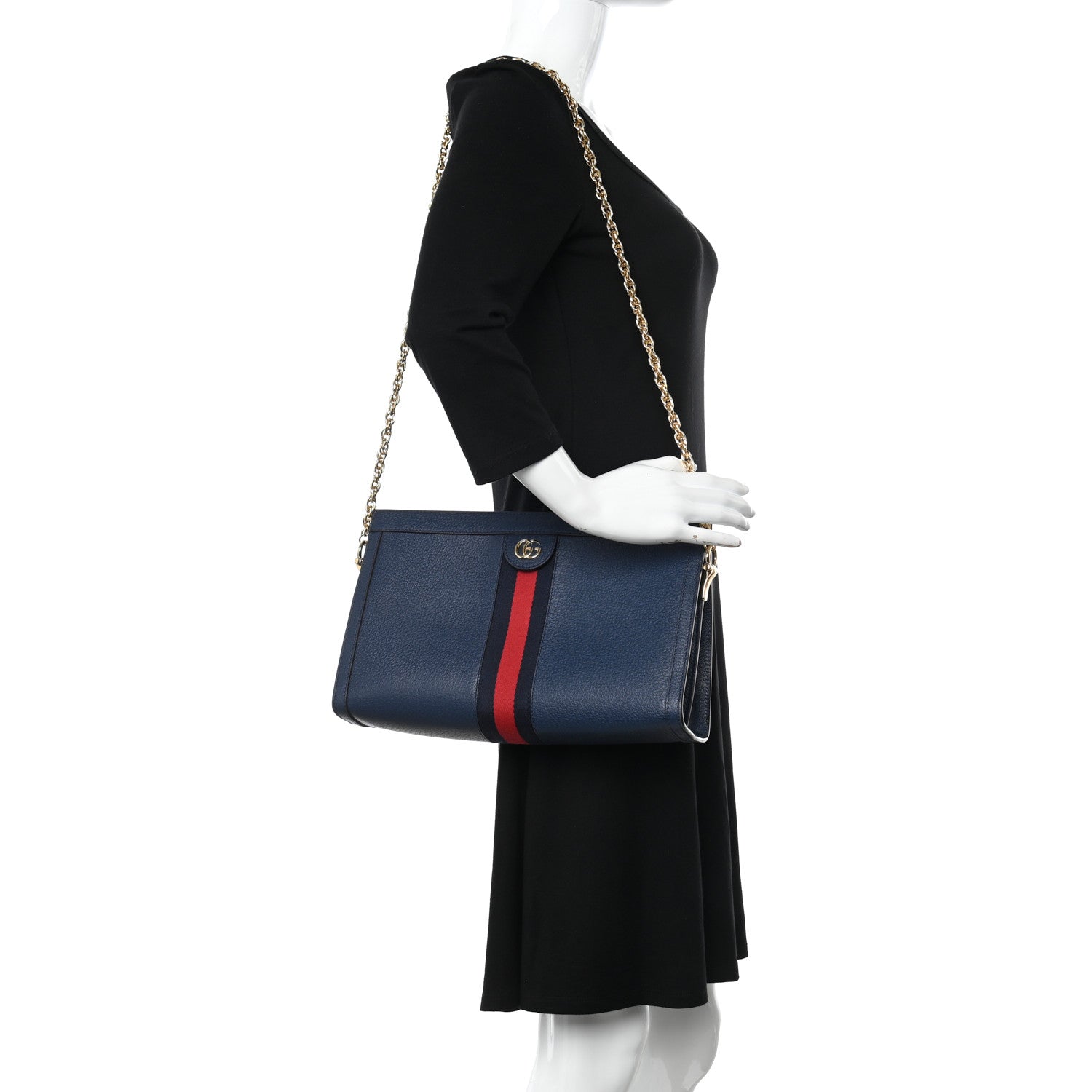 Gucci Textured Calfskin Web Medium Ophidia Chain Shoulder Bag Blue Agata 2 of 11