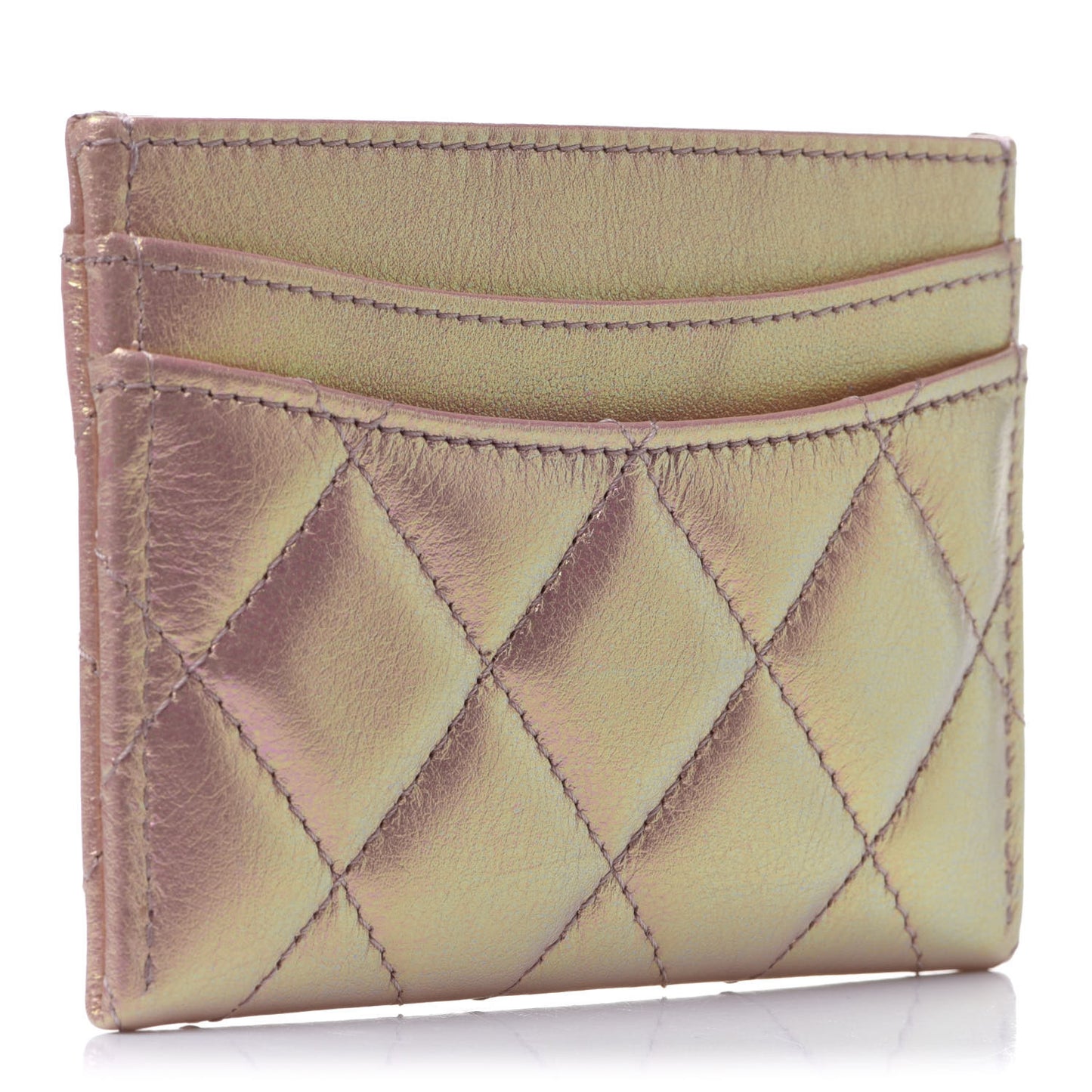 Iridescent Calfskin Quilted Card Holder Pink