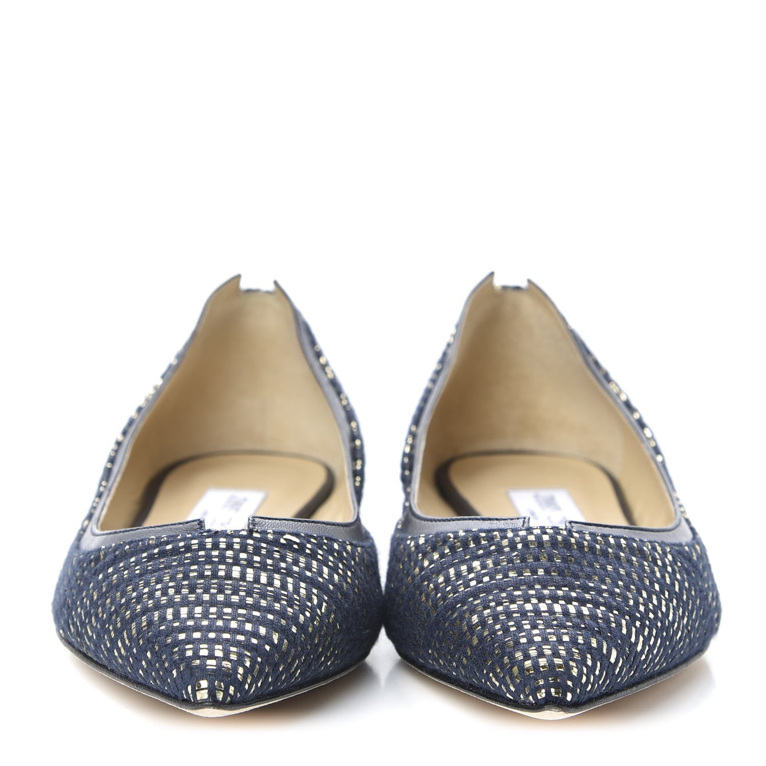 Jimmy Choo Metallic Fabric Kid Imogen Pointed Toe Flats 38 Navy Gold 2 of 9