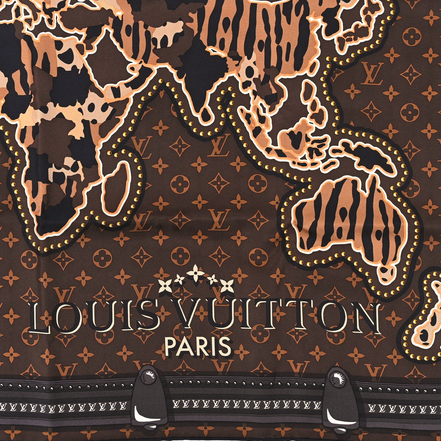 Louis Vuitton Silk Monogram LV World Square Scarf Brown 2 of 3