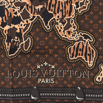 Louis Vuitton Silk Monogram LV World Square Scarf Brown 2 of 3