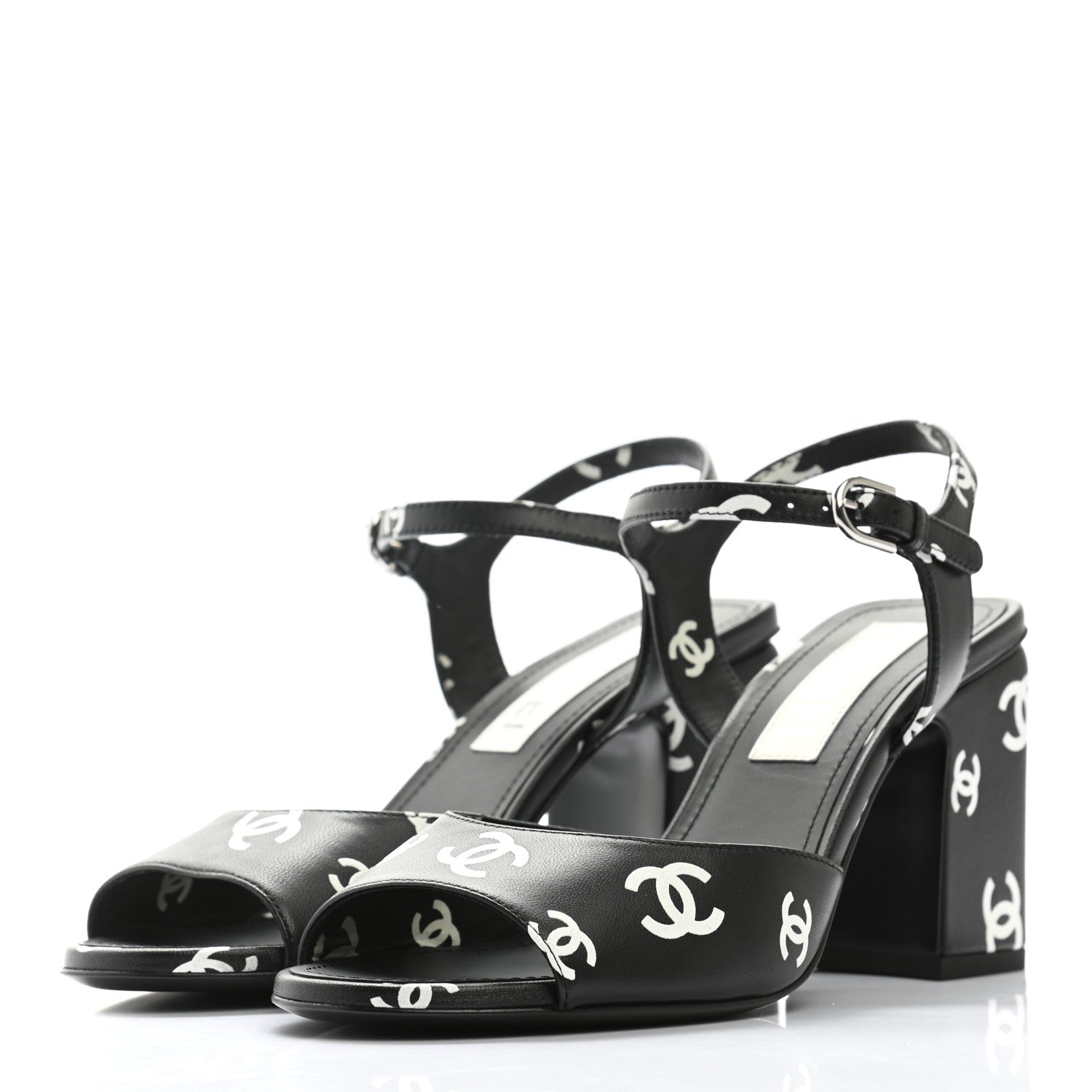 Chanel Lambskin Printed CC Sandals 38 Black White 3 of 9