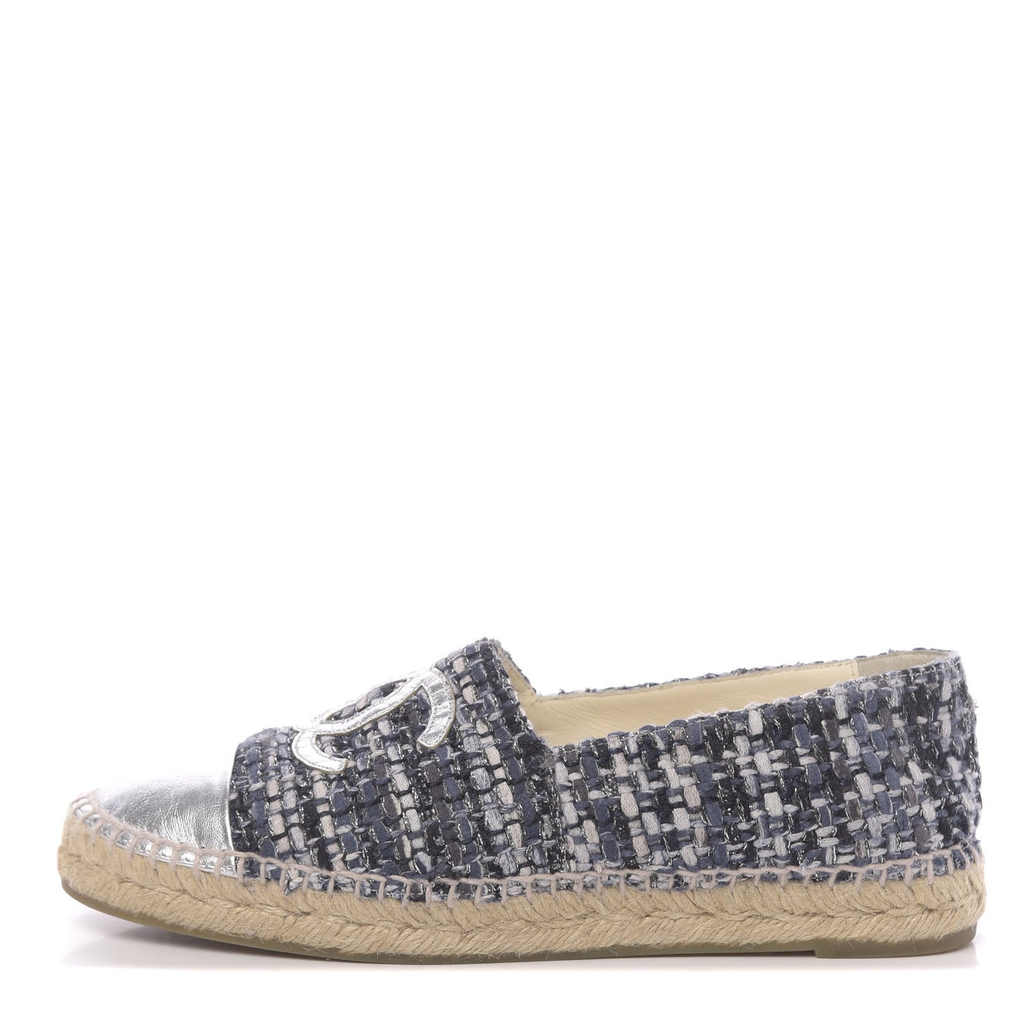 Metallic Tweed Lambskin CC Espadrilles 39 Blue Black Silver