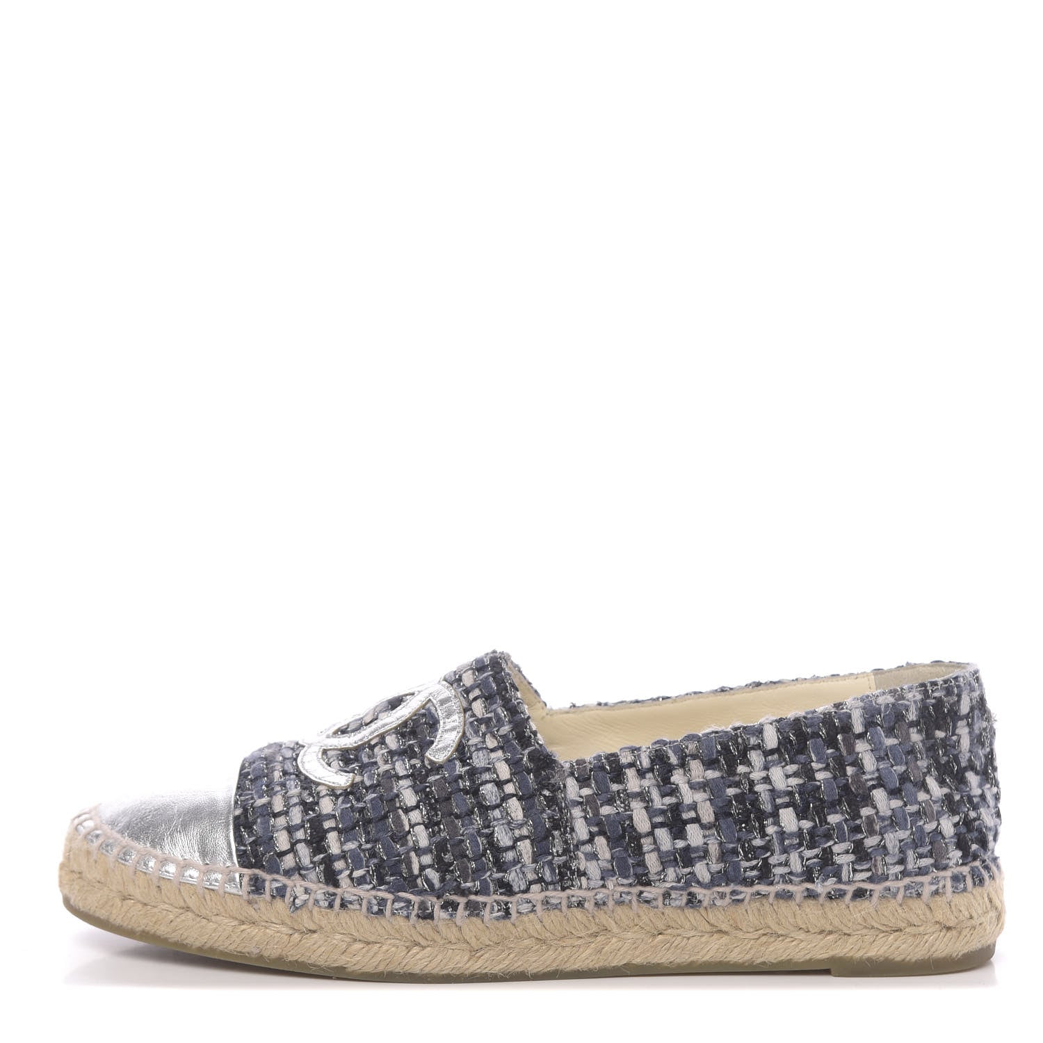 Chanel Metallic Tweed Lambskin CC Espadrilles 39 Blue Black Silver 1 of 9