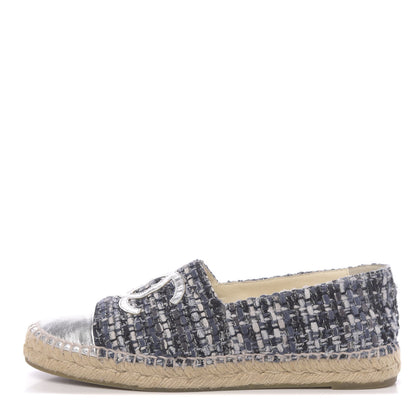 Chanel Metallic Tweed Lambskin CC Espadrilles 39 Blue Black Silver 1 of 9