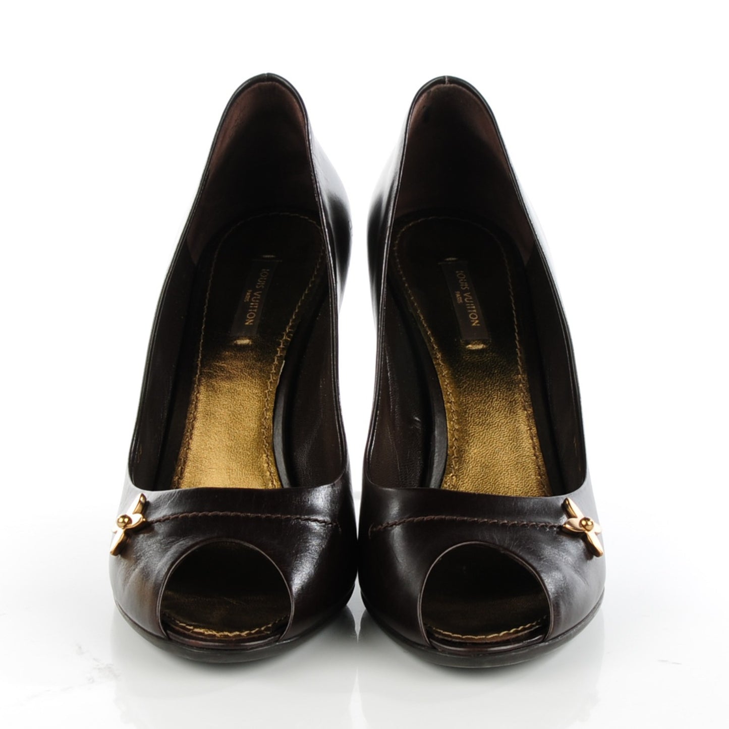 Smooth Calfskin Peep Toe Pumps 39 Brown