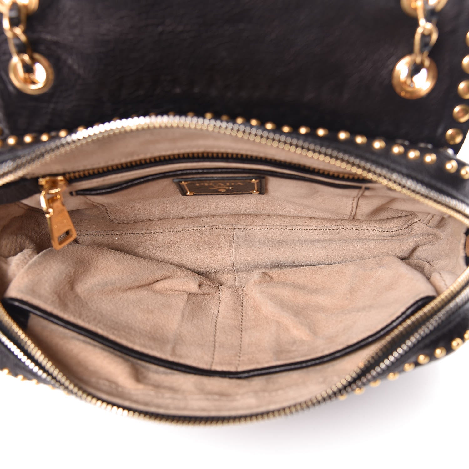 Prada Glace Calf Studded Pushlock Chain Shoulder Bag Black 5 of 12