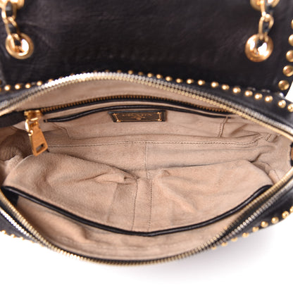 Prada Glace Calf Studded Pushlock Chain Shoulder Bag Black 5 of 12
