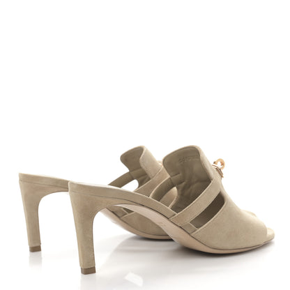 Hermes Suede Goatskin Satin Cute Sandals 37 Beige Argile 4 of 9
