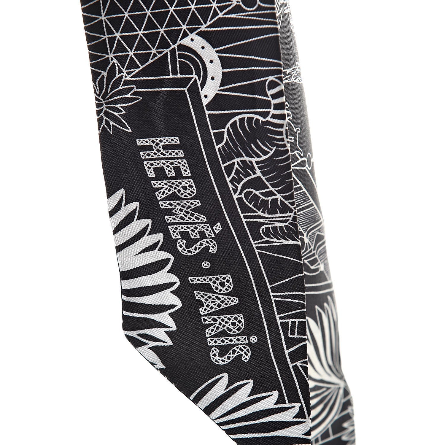 Hermes Silk Animapolis Twilly Black White 4 of 6