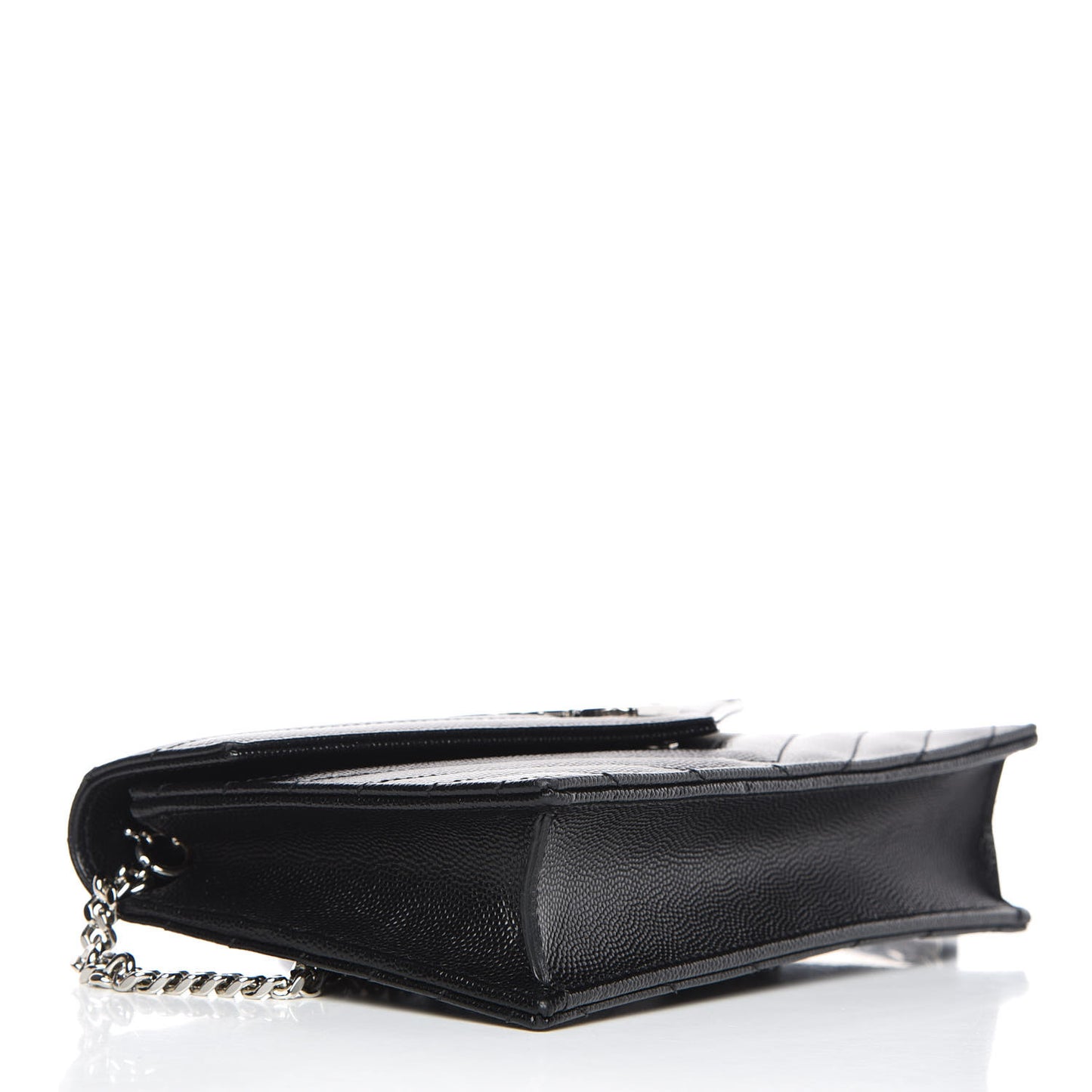 Grain De Poudre Matelasse Chevron Monogram Envelope Chain Wallet Black