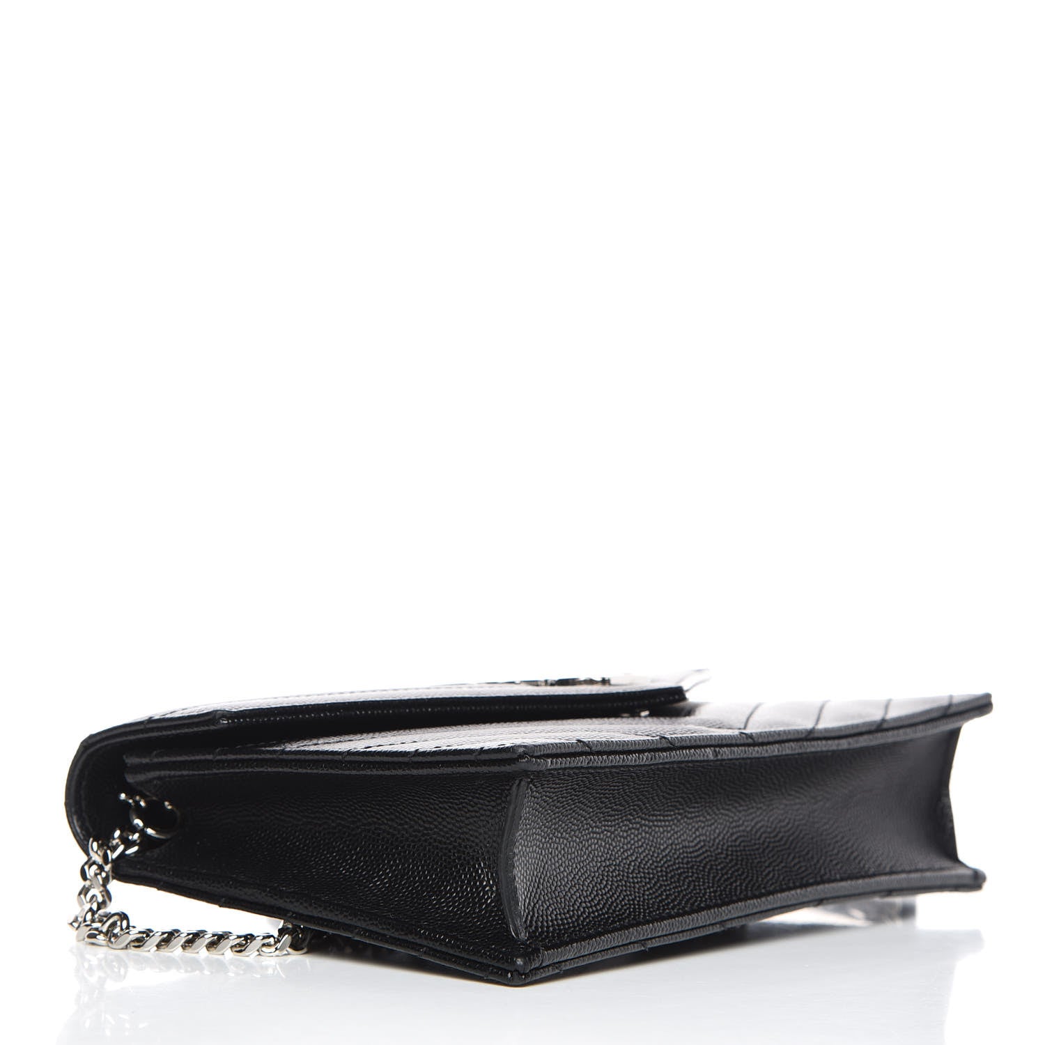 Saint Laurent Grain De Poudre Matelasse Chevron Monogram Envelope Chain Wallet Black 4 of 9