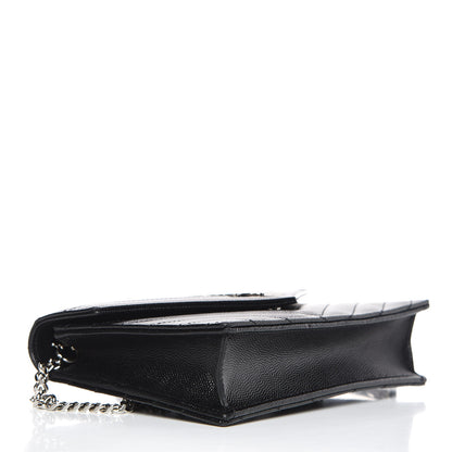 Saint Laurent Grain De Poudre Matelasse Chevron Monogram Envelope Chain Wallet Black 4 of 9