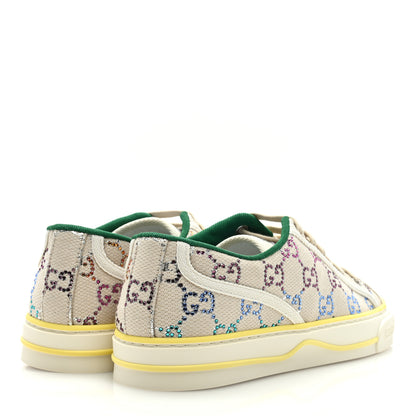Gucci Canvas Lame Crystal GG Monogram Womens 1977 Tennis Sneakers 39.5 Gardenia Silver Mystic White 4 of 8