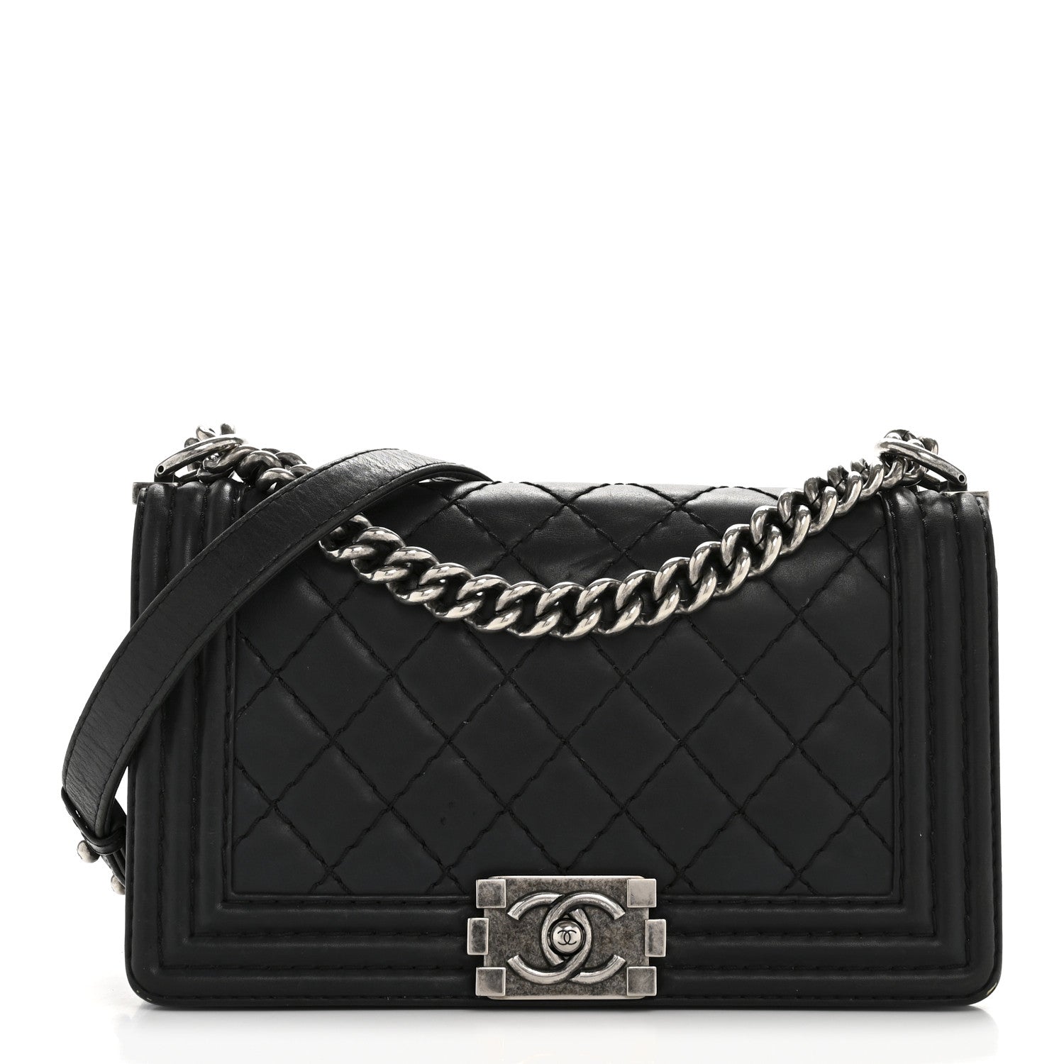 Chanel Calfskin Quilted Double Stitch New Medium Boy Flap Black 1 of 14