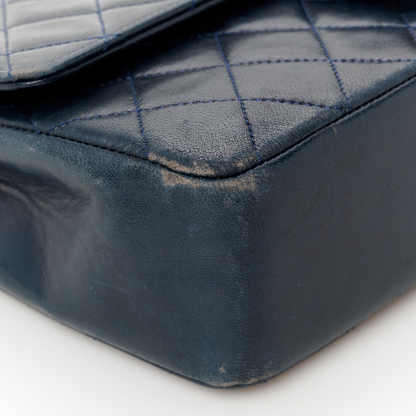 Lambskin Quilted Medium Double Flap Navy