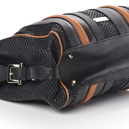 Burberry Calfskin Raffia Prorsum Bowling Black Brown 8 of 10