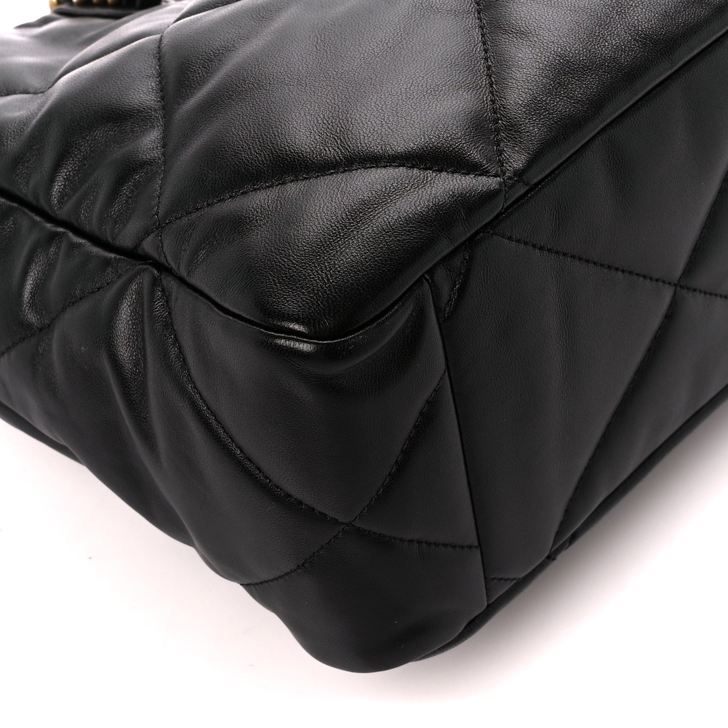 Lambskin Quilted Chanel 19 East West Shopping Bag Black