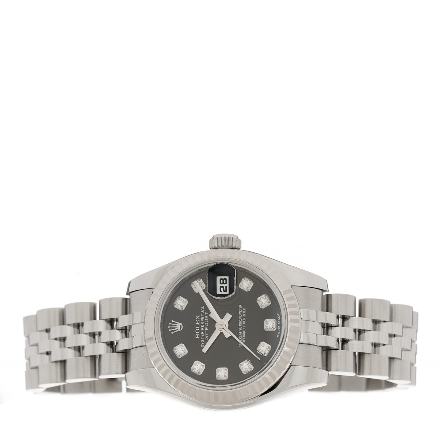 Stainless Steel 18K White Gold Diamond 26mm Oyster Perpetual Datejust Watch Black 69174