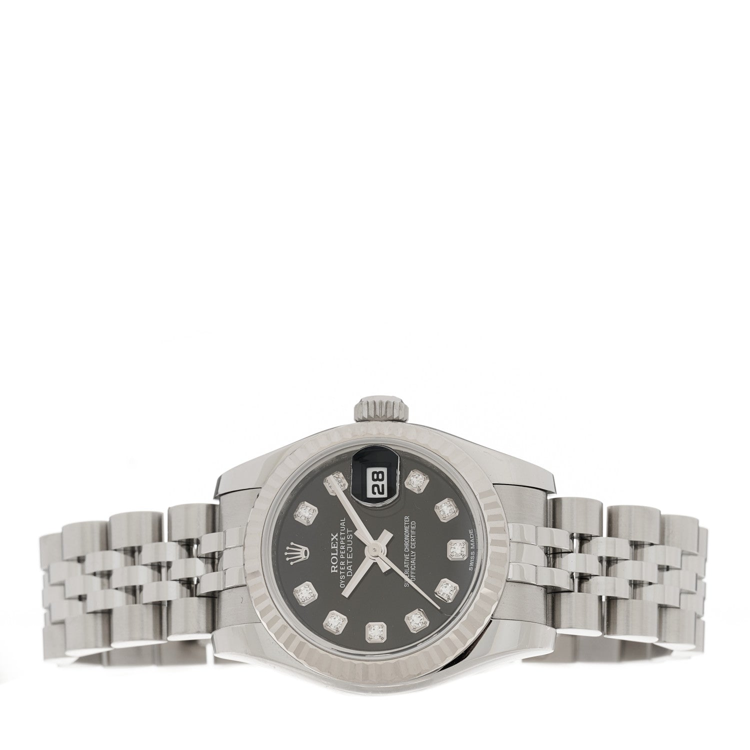 Rolex Stainless Steel 18K White Gold Diamond 26mm Oyster Perpetual Datejust Watch Black 69174 2 of 4