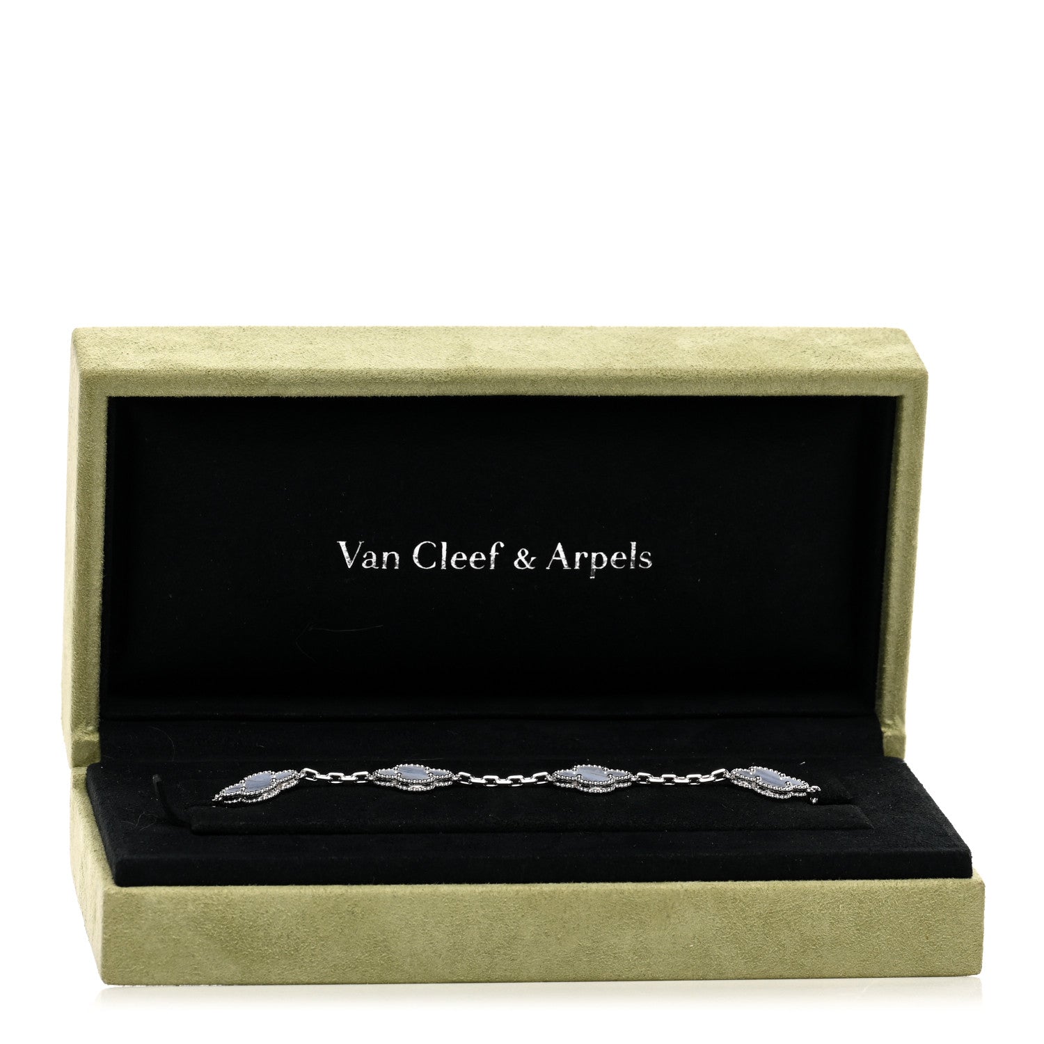 Van Cleef & Arpels 18K White Gold Chalcedony 5 Motifs Vintage Alhambra Bracelet 5 of 5