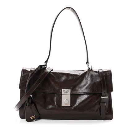 Prada Glossy Calfskin Medium Sound Shoulder Bag Dark Brown 1 of 10
