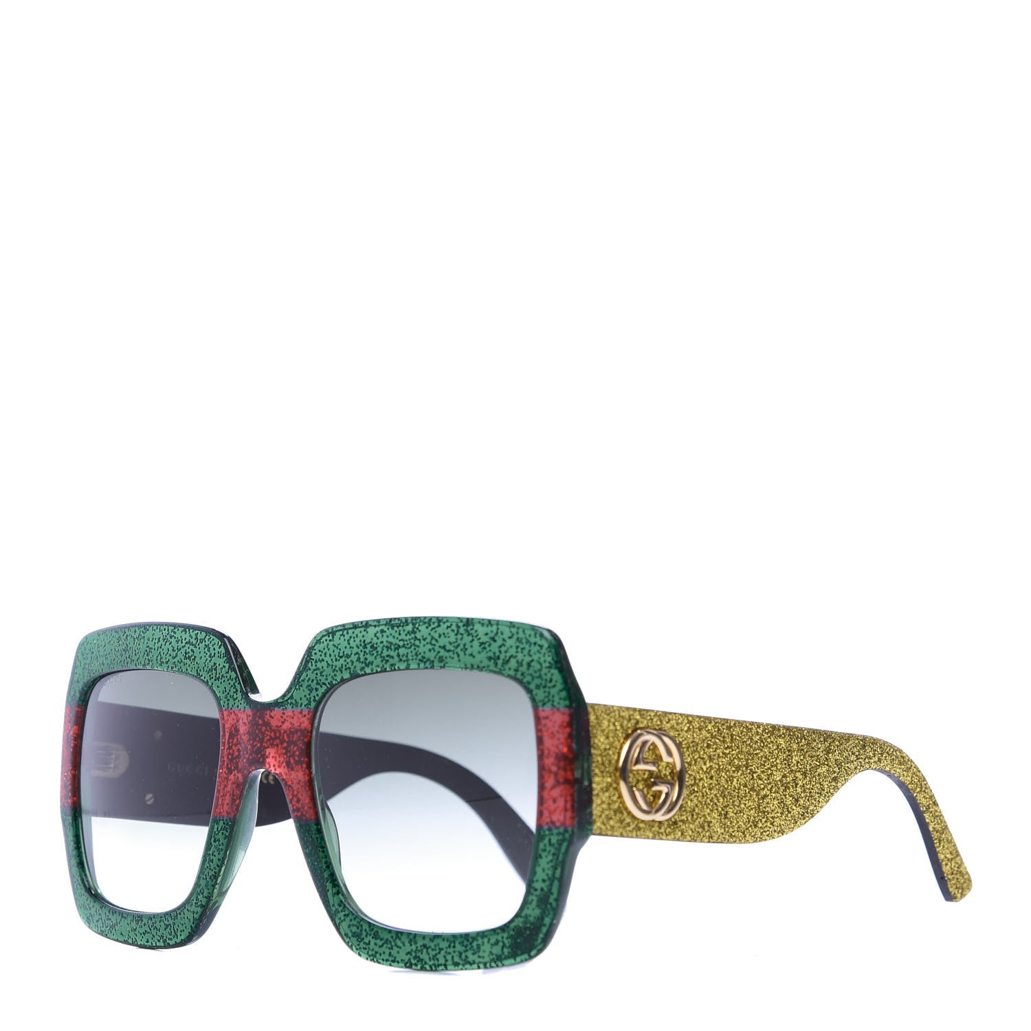 Gucci Square Frame GG0102S Sunglasses Glitter Red Black Green 1 of 10