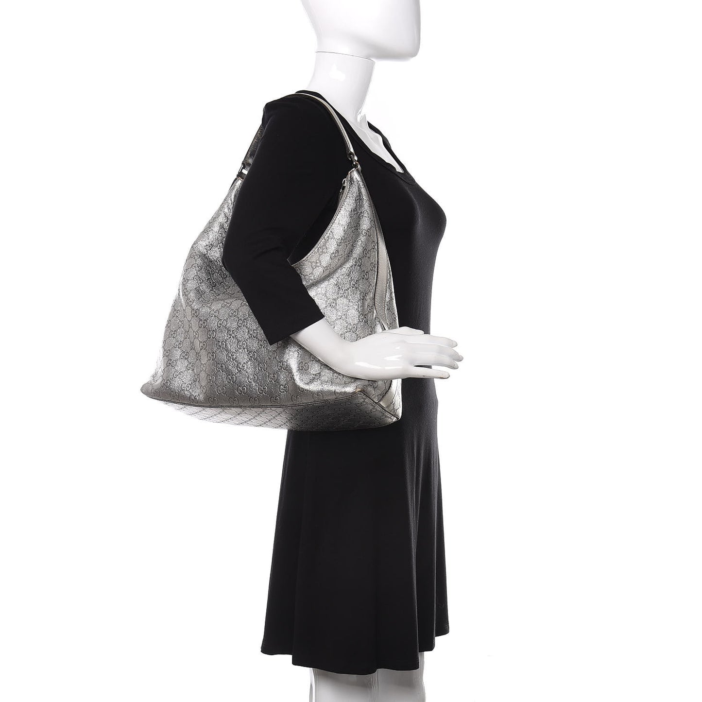Metallic Guccissima Hobo Silver