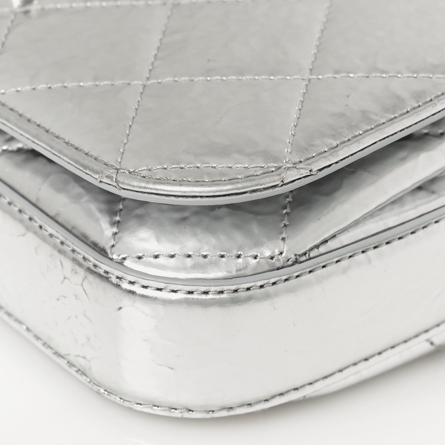 Chanel Hammered Metallic Calfskin Quilted Flap Silver 9 of 10