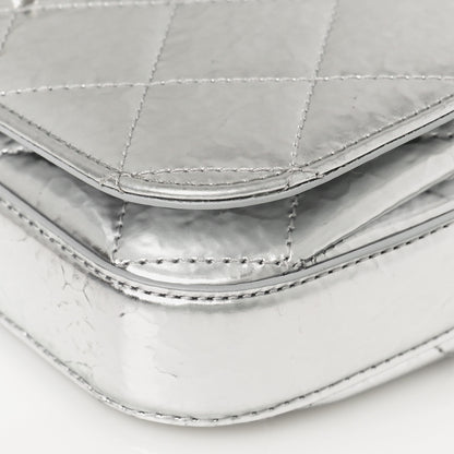 Chanel Hammered Metallic Calfskin Quilted Flap Silver 9 of 10