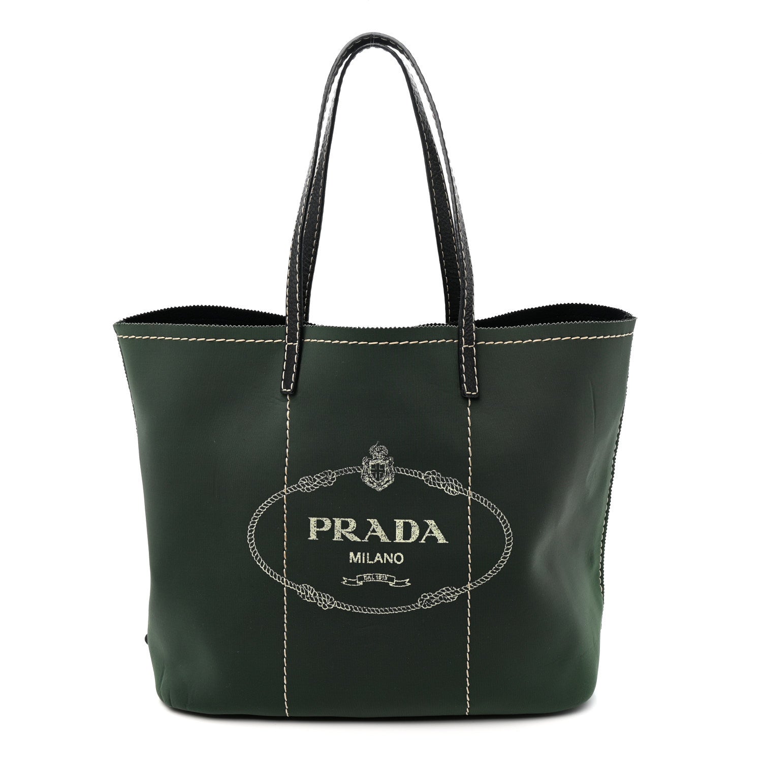 Prada Neoprene Shopping Logo Tote Green 1 of 11