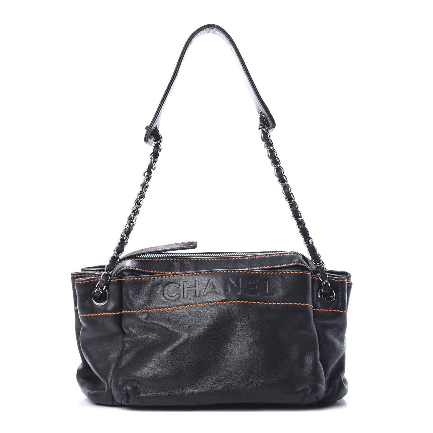 Lambskin Lax Accordion Hobo Black Orange
