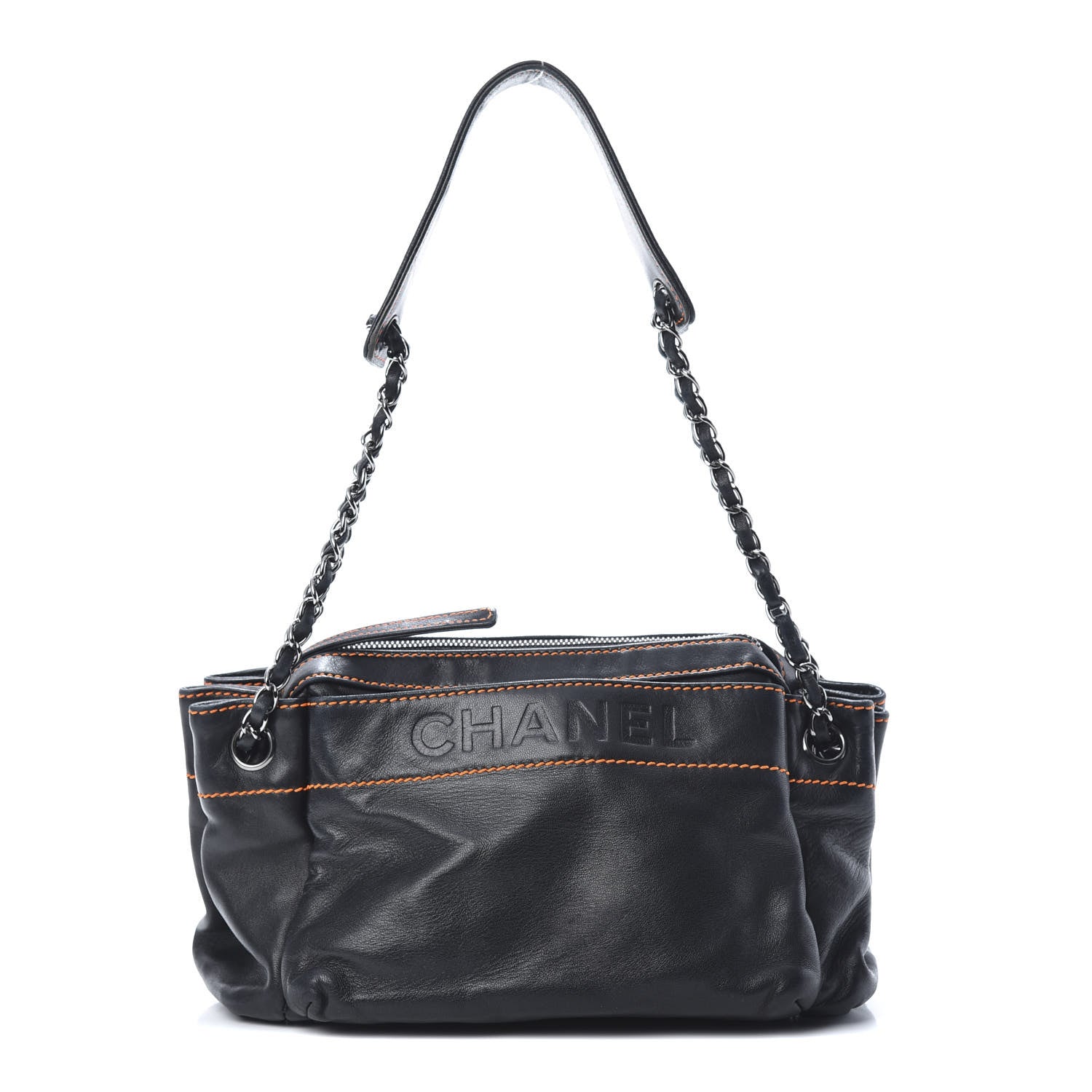 Chanel Lambskin Lax Accordion Hobo Black Orange 1 of 12
