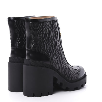 Gucci Calfskin Nappa Rhombus Quilted Trip Ankle Boots 37.5 Black 4 of 7