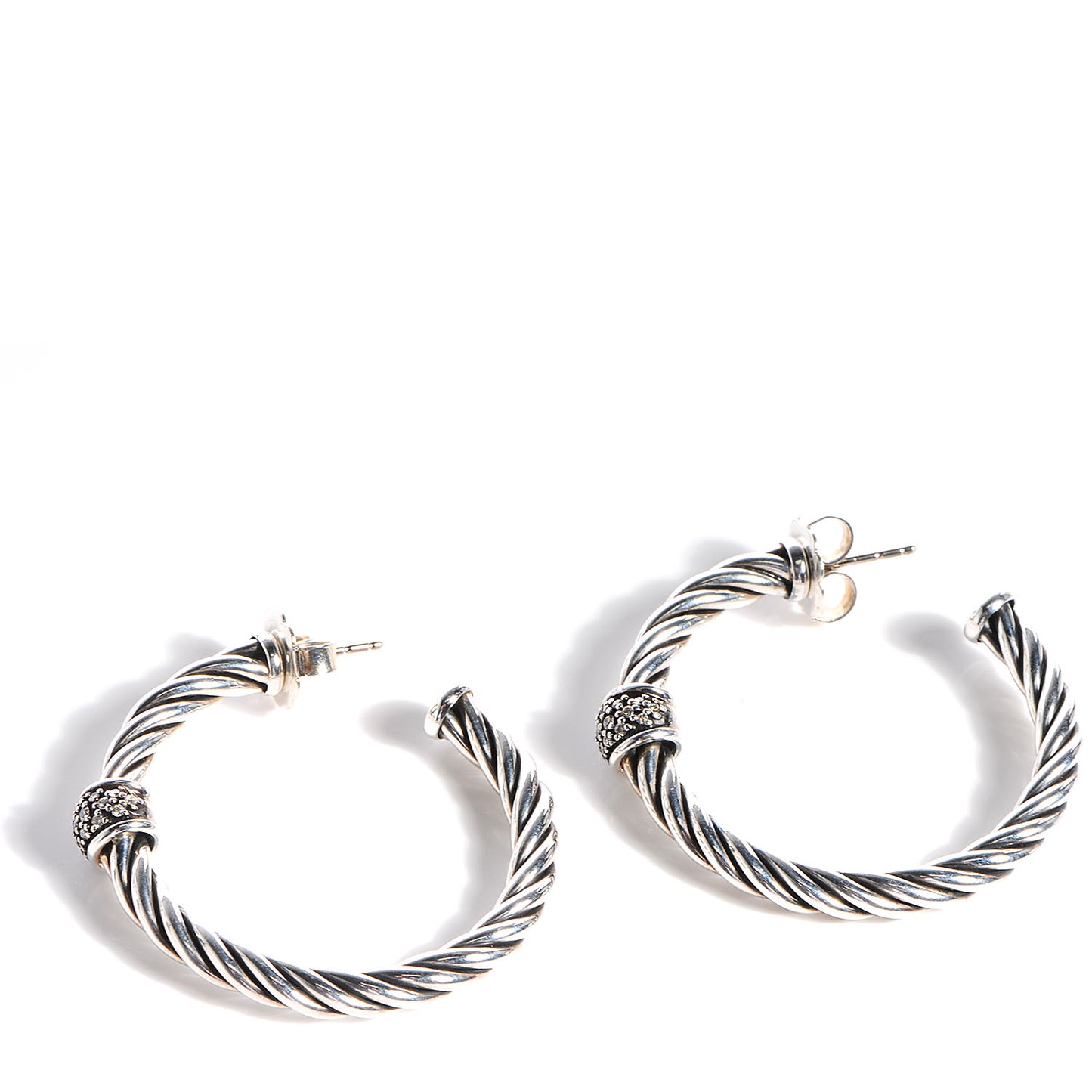 Sterling Silver Darkened Silver Pave Diamond Cable Classics Hoop Earrings