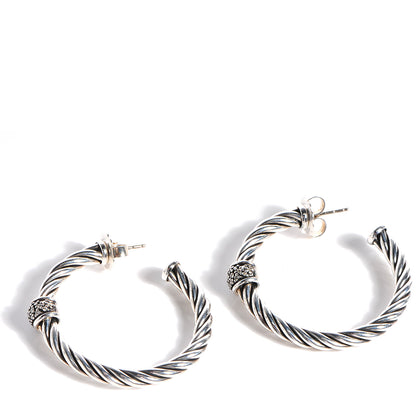 David Yurman Sterling Silver Darkened Silver Pave Diamond Cable Classics Hoop Earrings 1 of 5