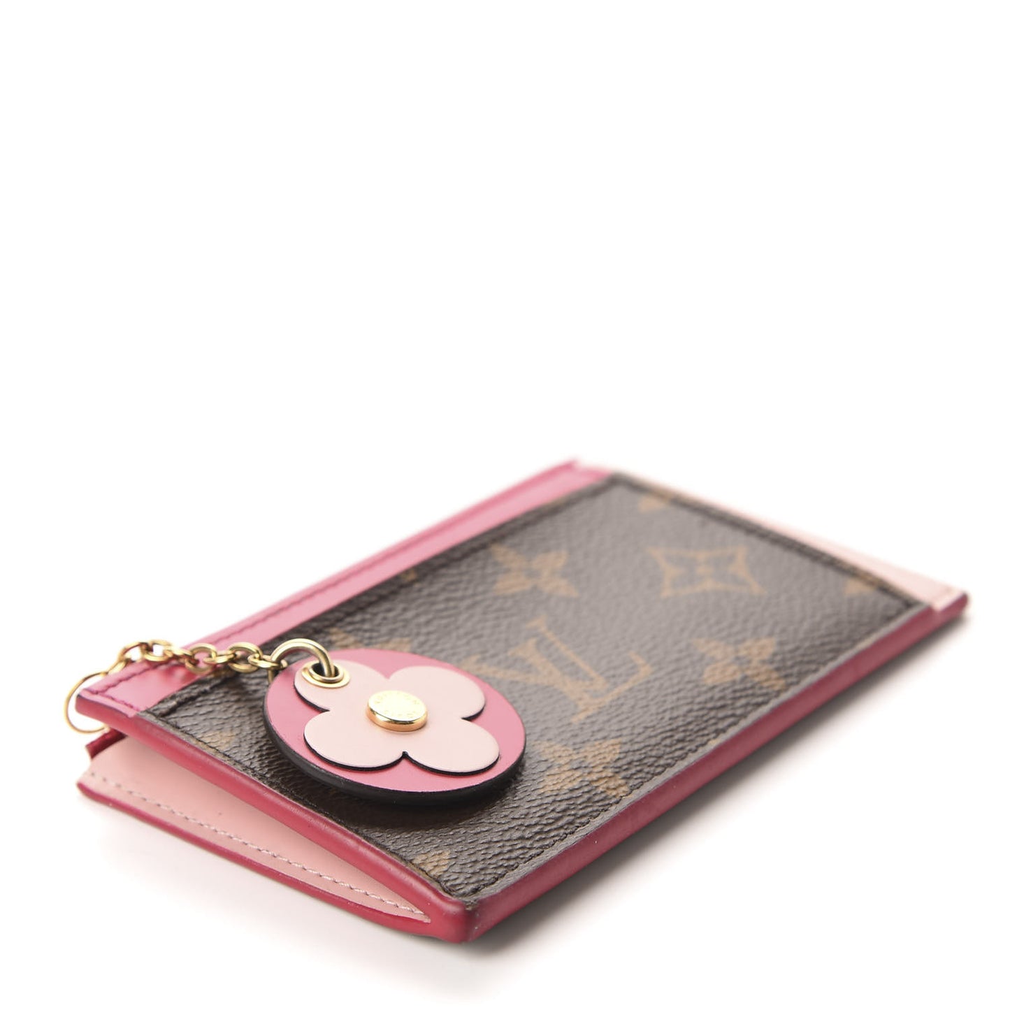 Monogram Blooming Flowers Zipped Card Holder Hot Pink Rose Ballerine