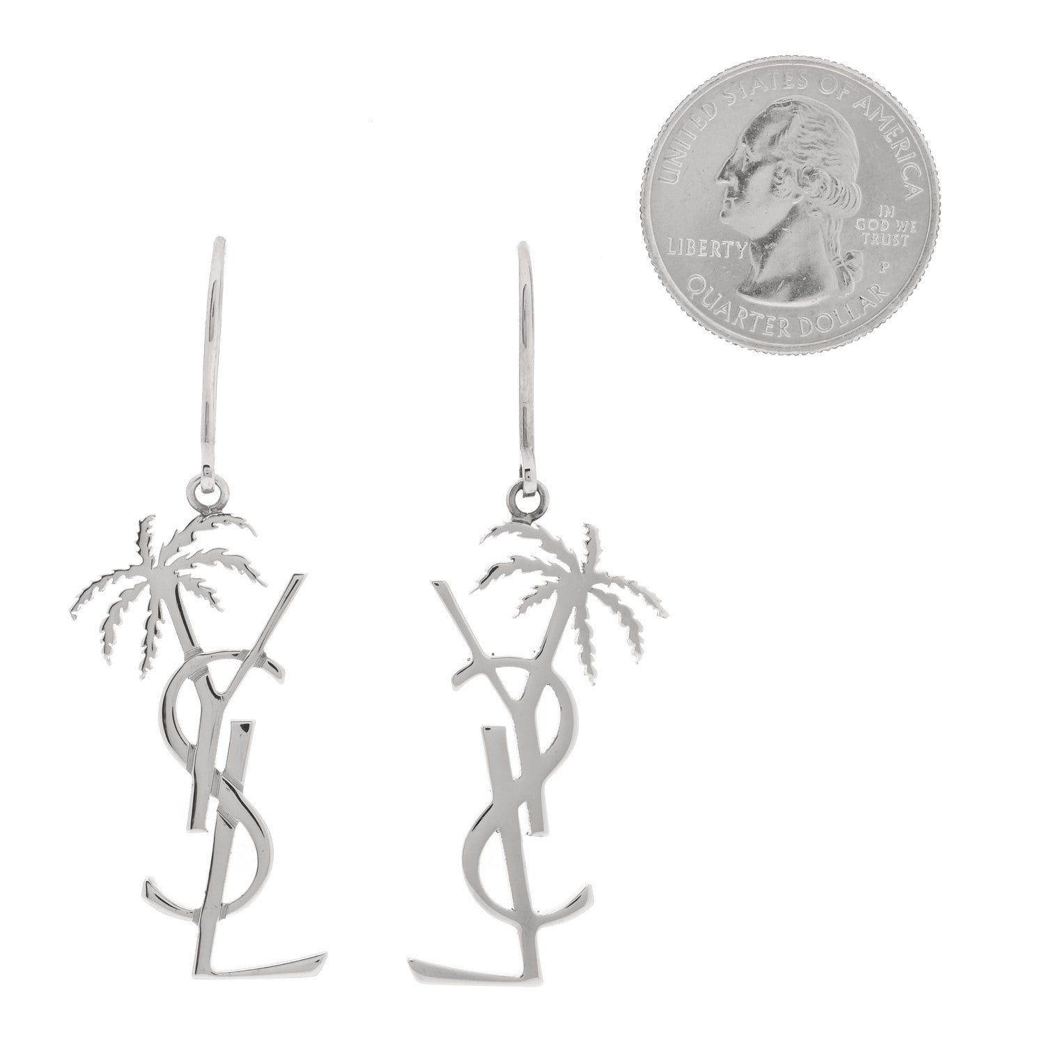 Saint Laurent Metal Monogram Palm Earrings Silver 2 of 4