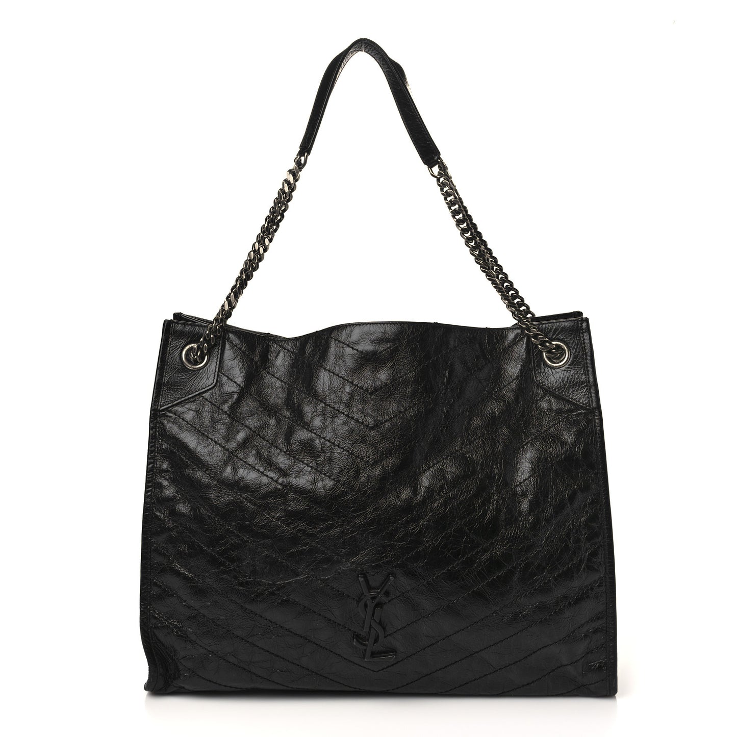 Crinkled Calfskin Matelasse Monogram Niki Shoulder Bag Black