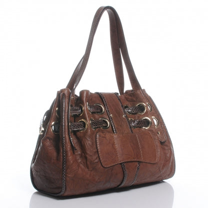 Jimmy Choo Leather Watersnake Trim Riki Tote Bag Brown 3 of 8
