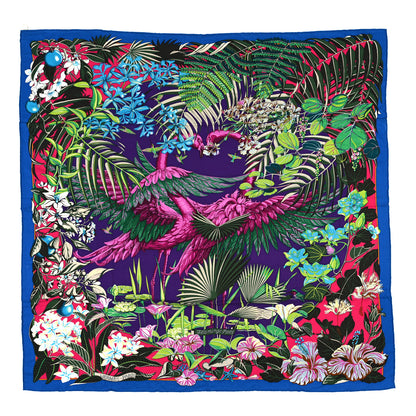 Hermes Cashmere Silk Flamingo Party Shawl 140 Cobalt Violet Vert 1 of 3