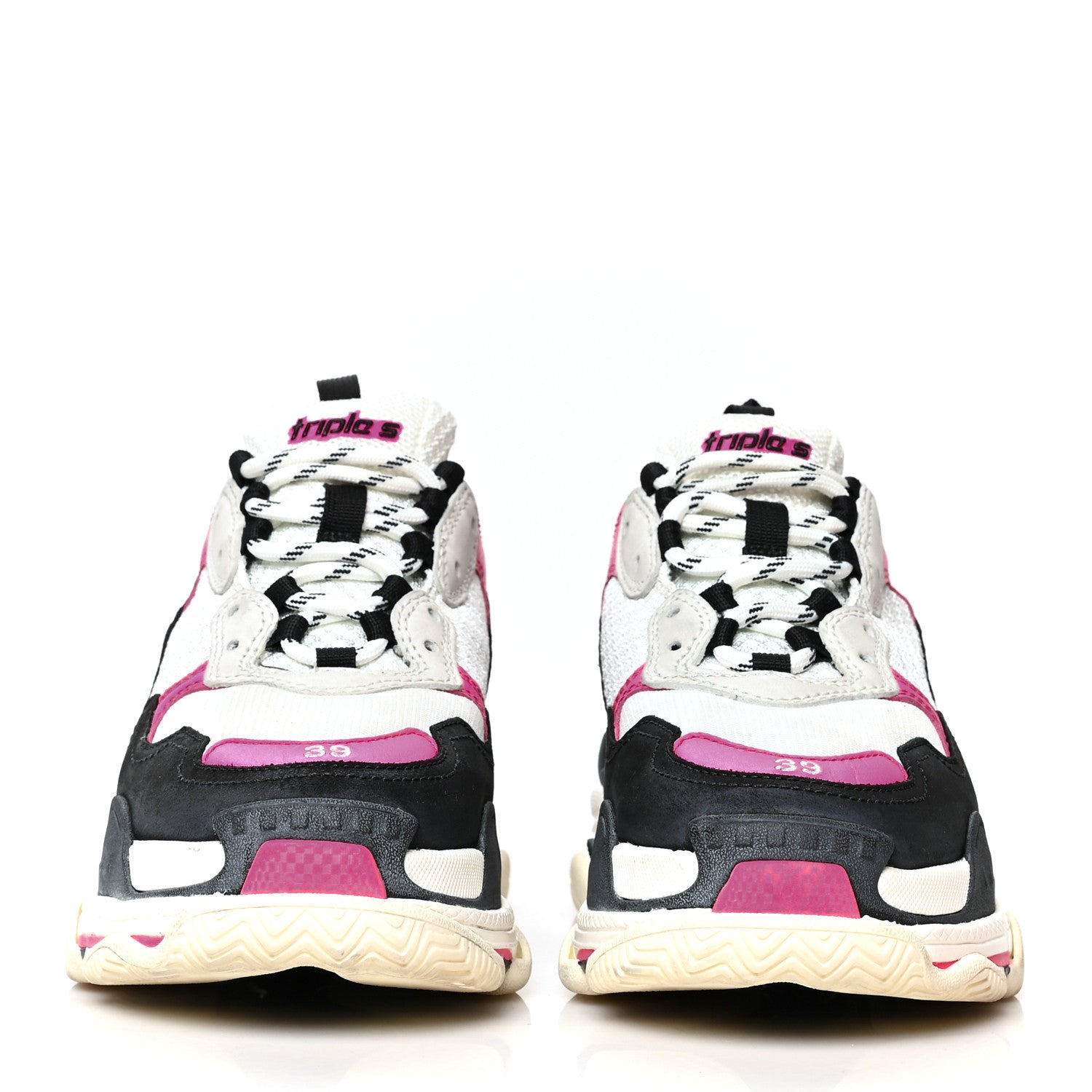 Balenciaga Fabric Mesh Womens Triple S Sneakers 39 Fluo Pink Grey White 2 of 7