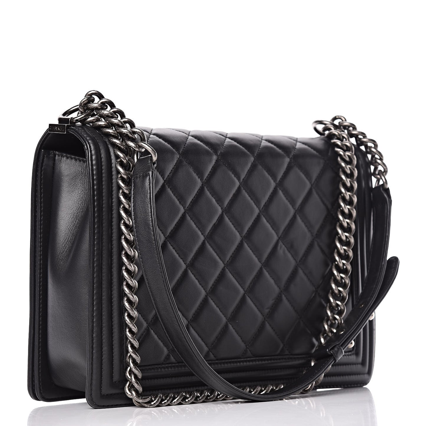 Lambskin Quilted Large Boy Flap Dark Grey