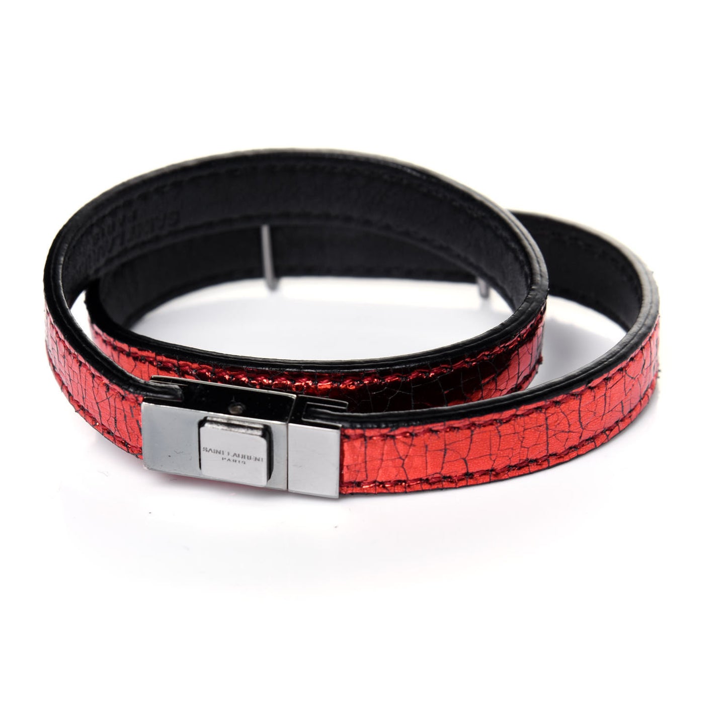 Metallic Calfskin Opyum Double Wrap Bracelet Red