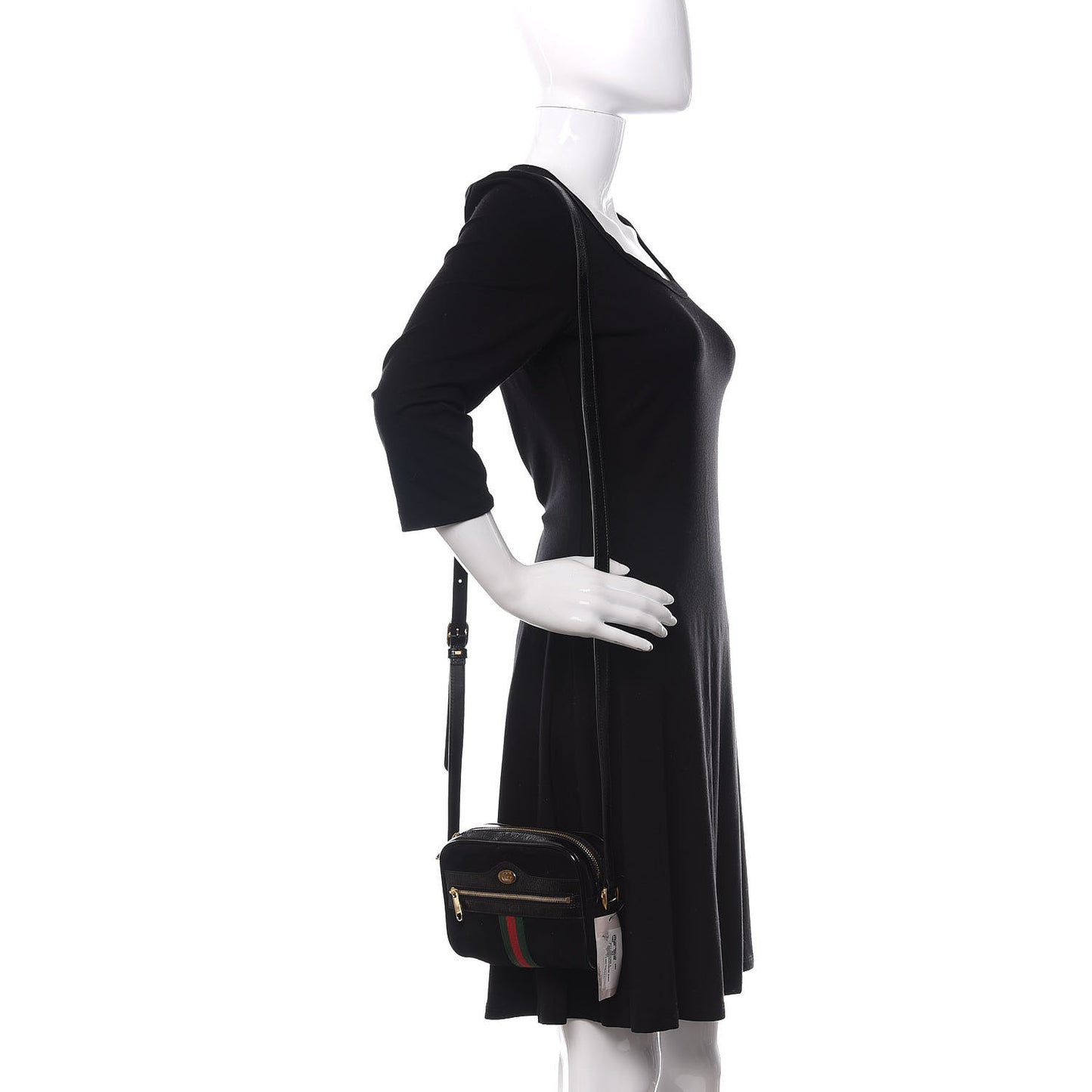 Suede Patent Web Mini Ophidia Shoulder Bag Black