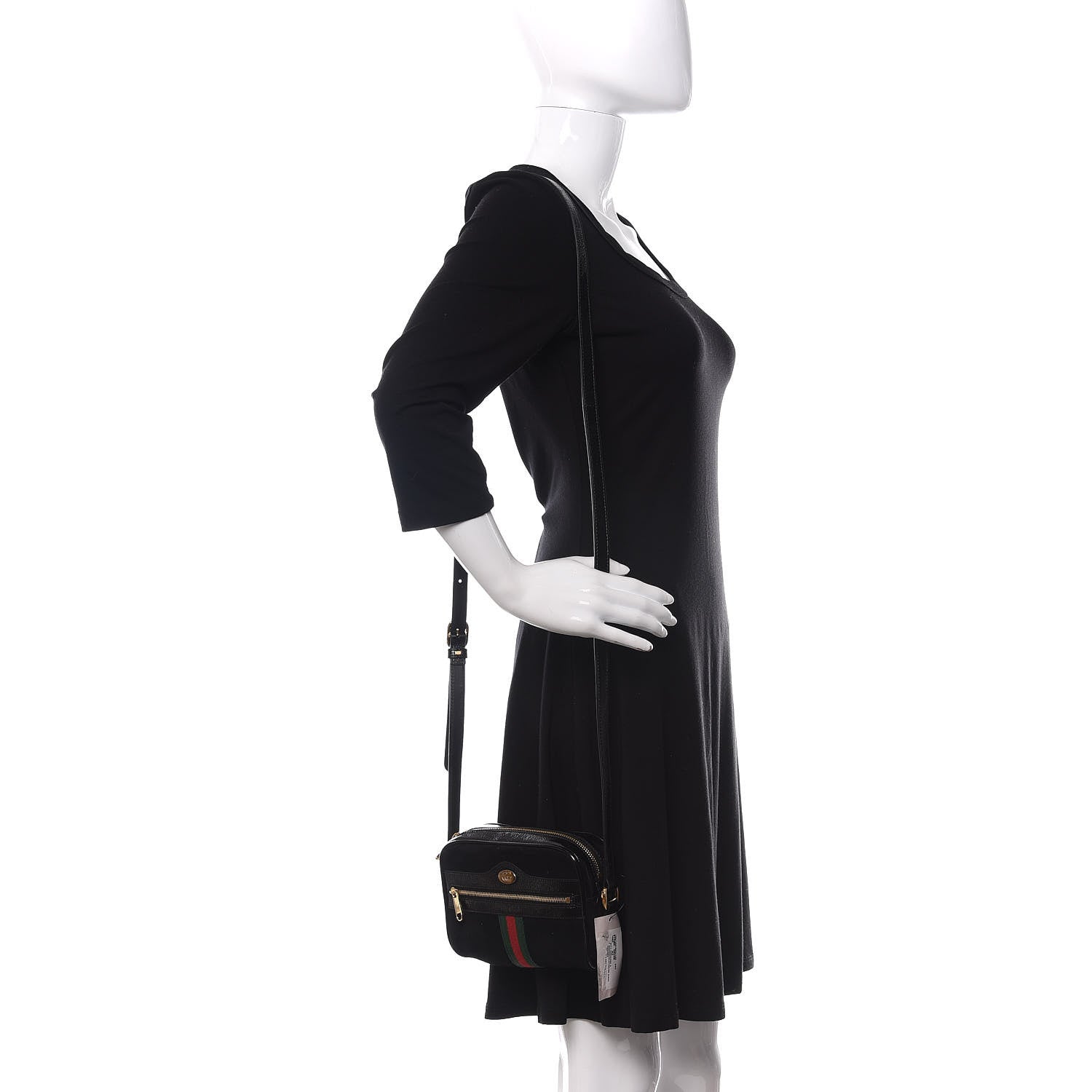 Gucci Suede Patent Web Mini Ophidia Shoulder Bag Black 2 of 9