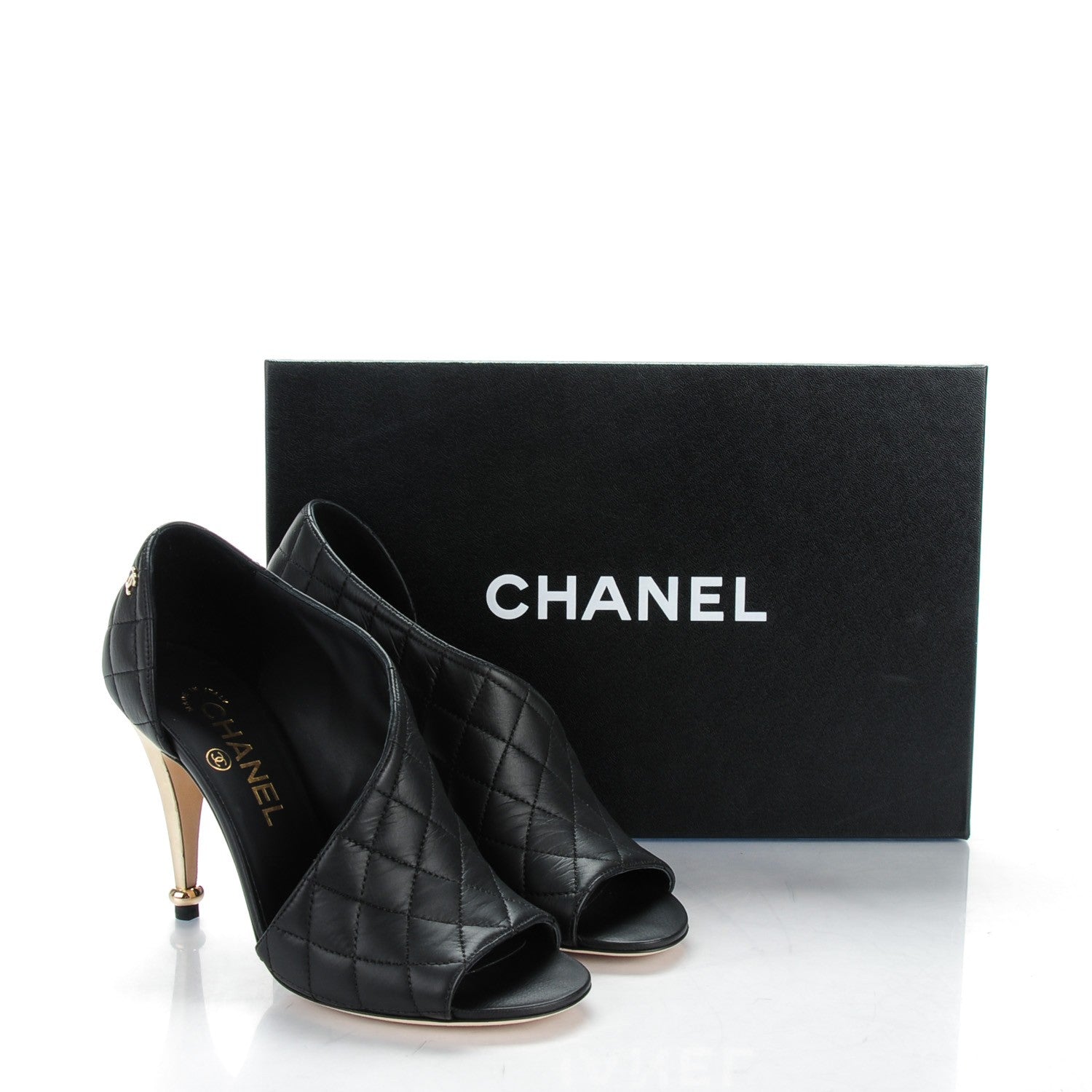 Chanel Calfskin Quilted Peep Toe Pumps 36.5 Black 8 of 8