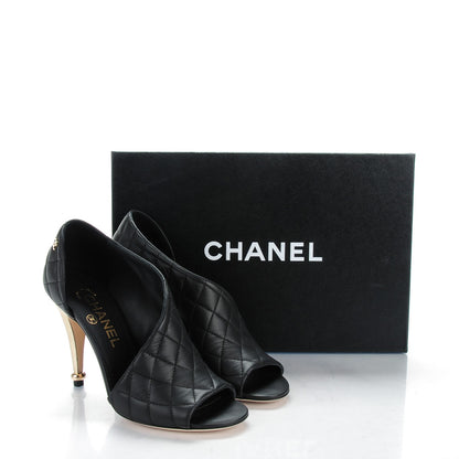 Chanel Calfskin Quilted Peep Toe Pumps 36.5 Black 8 of 8