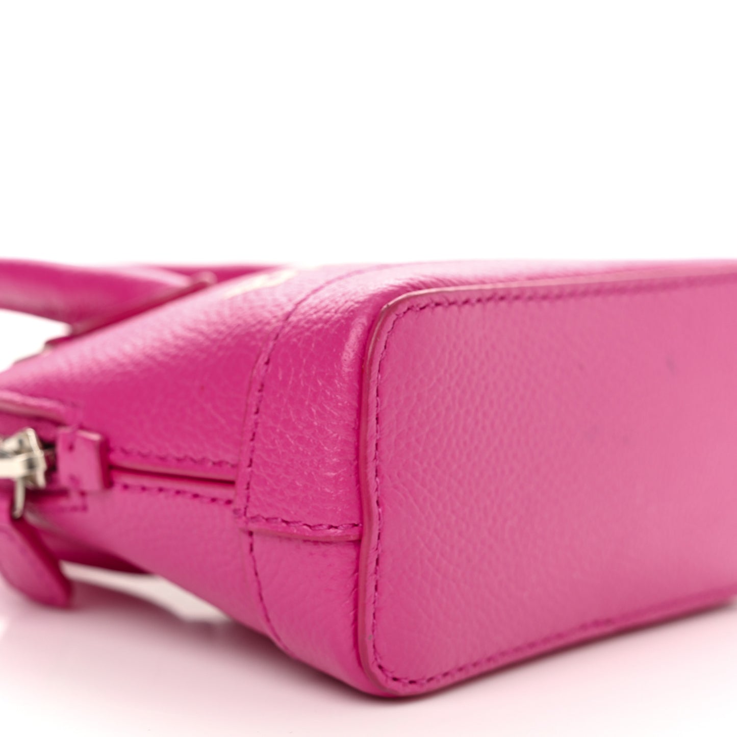 Grained Calfskin Logo Mini Ville Top Handle Bag Fuchsia White