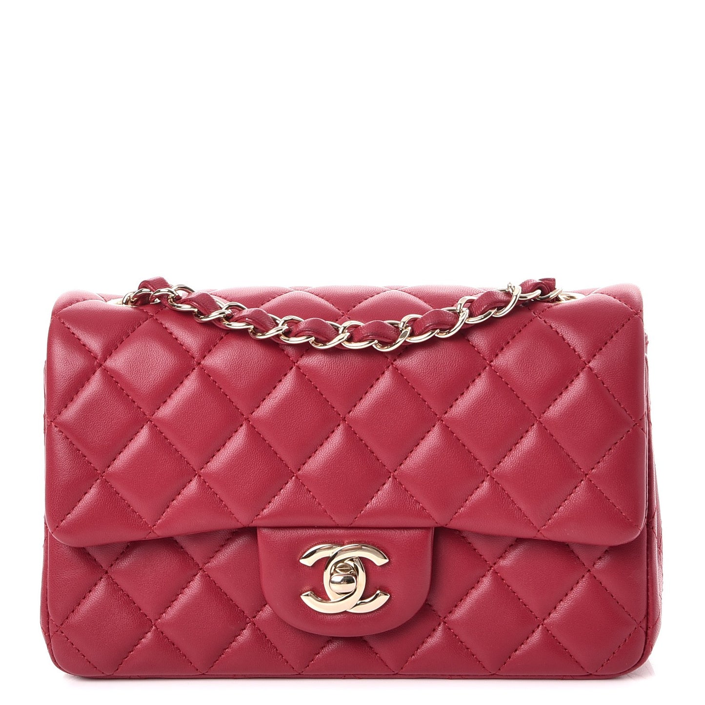 Lambskin Quilted Mini Rectangular Flap Dark Pink